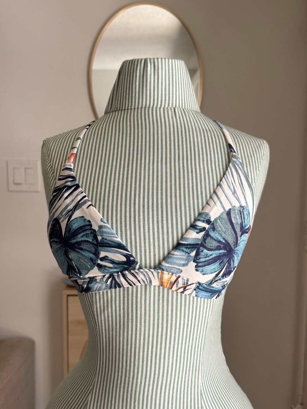 Rip Curl Floral Stripe Bikini Top in Navy, Teal & Coral